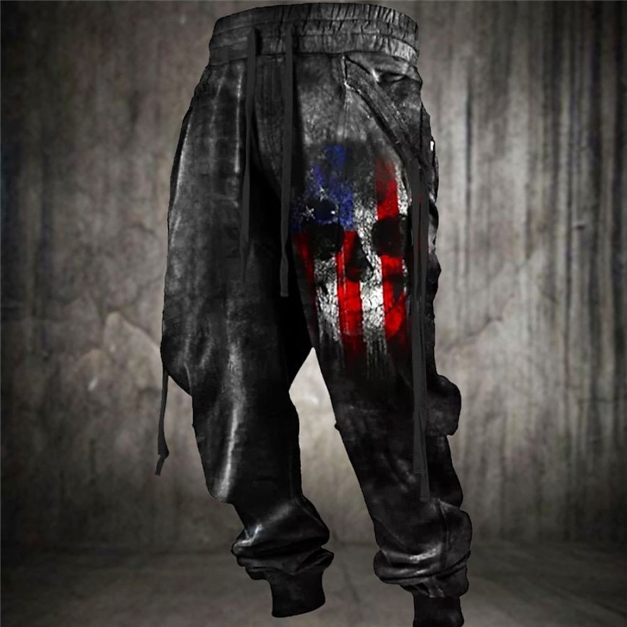 Bas Pour Hommes LITB | Cranes Drapeau Americain Punk Gothique Homme Impression 3D Joggings Pantalon Jogging Pantalon Exterieur Plein Air Casual Quotidien Polyester S M L Taille Mediale Elasticite Pantalon