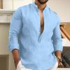 Boutique De Linge LITB | Homme Chemise Chemise Lin Chemisette Chemise D Ete Chemise De Plage Chemise Henley Shirt Manche Longue Plein Henley Printemps Ete Casual Du Quotidien Vetement Tenue