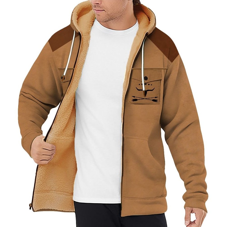 Sweats A Capuche Et Sweat-Shirts LITB | Imprimes Photos Cowboy Homme Du Quotidien 3D Effet Sweat A Capuche Zippe Vacances Sortie Sweats A Capuche Manche Longue Capuche Multi Poche Toison Hiver Designer Sweat A Capuche