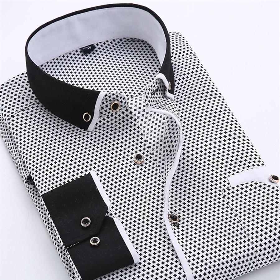 Chemises Pour Hommes LITB | Chemise Habillee Pour Hommes Travail D Affaires Formel A Pois Rue Rabattue Tous Les Jours Imprime A Manches Longues Hauts A Manches Longues Mode D Affaires Streetwear Blanc Chemise D Ete De