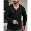 T-Shirts Et Debardeurs Pour Hommes LITB | Homme T Shirt Tee Chemise Henley Shirt T-Shirt Chemise A Manches Longues Plein Bande De Fosse Henley Plein Air Vacances Manche Longue Vetement Tenue Mode Design Basique Noir