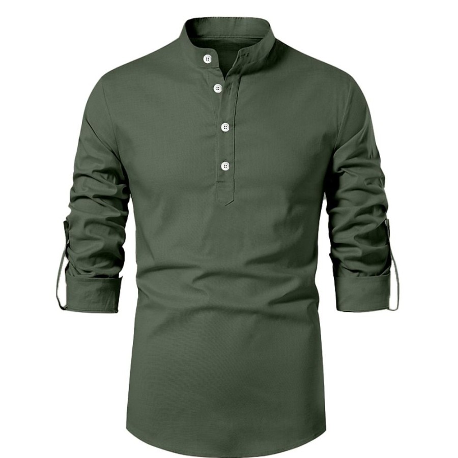 Chemises Pour Hommes LITB | Chemise Pour Hommes Bloc De Couleur Sans Impression Col Montant Decontracte Quotidien Patchwork Hauts A Manches Longues Mode Decontractee D Affaires Blanc Armee Vert Travail Chemises Habillees