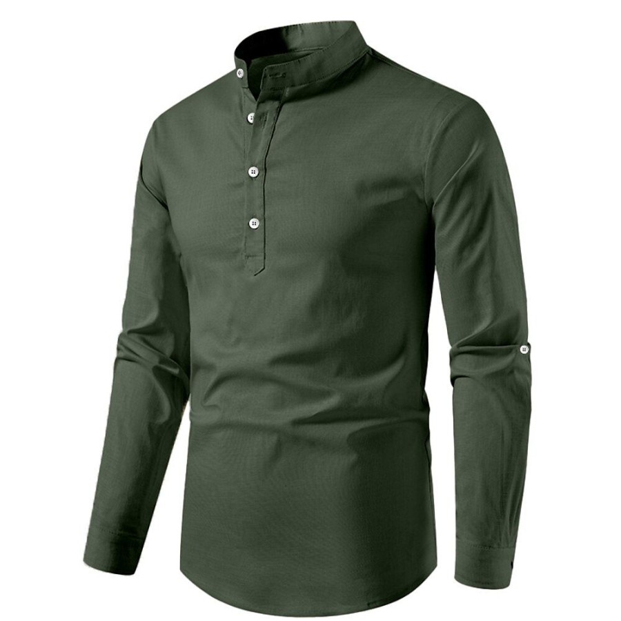 Chemises Pour Hommes LITB | Chemise Pour Hommes Bloc De Couleur Sans Impression Col Montant Decontracte Quotidien Patchwork Hauts A Manches Longues Mode Decontractee D Affaires Blanc Armee Vert Travail Chemises Habillees