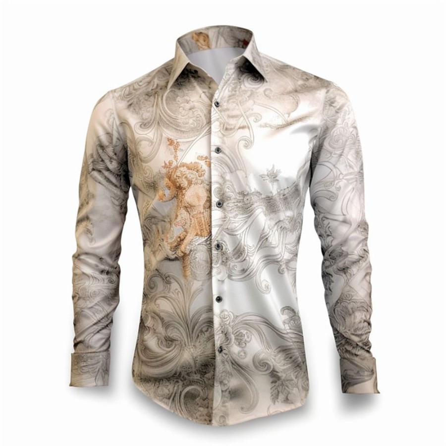 Chemises Pour Hommes LITB | Estampe Schema De Secours Artistique Abstrait Homme Chemise Exterieur Plein Air Casual Quotidien Automne Hiver Col Rabattu Manche Longue S M L Chemise