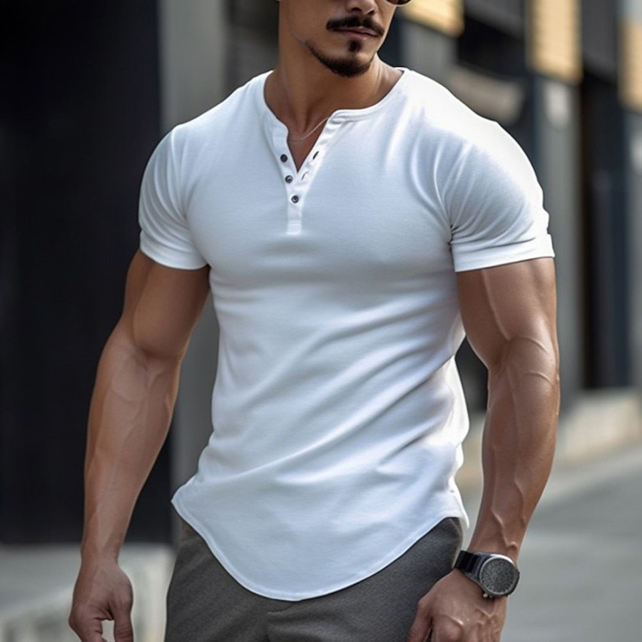 T-Shirts Et Debardeurs Pour Hommes LITB | Homme T Shirt Tee Chemise Henley Shirt T-Shirt Plein Henley Plein Air Vacances Manches Courtes Vetement Tenue Mode Design Basique