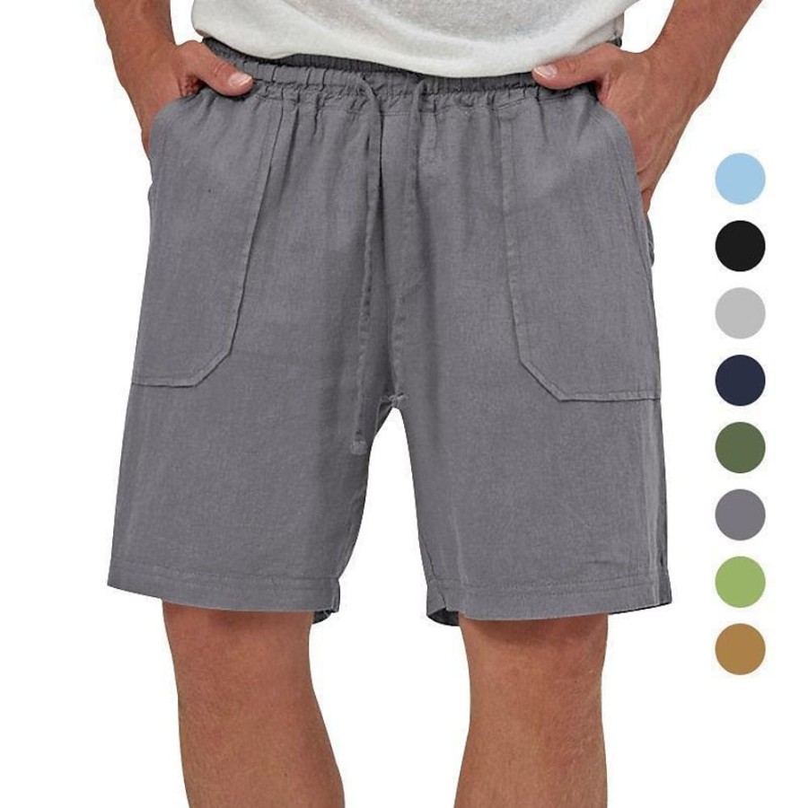 Bas Pour Hommes LITB | Homme Short Short En Lin Short D Ete Cordon Taille Elastique Jambe Droite Plein Confort Respirable Court Casual Du Quotidien Vacances Melange De Lin & Coton Mode Style Classique