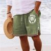 Bas Pour Hommes LITB | Homme Short Short D Ete Short De Plage Imprimer Zippe Cordon Lion Confort Respirable Court Du Quotidien Vacances Sortie Melange De Coton Hawaien Decontractees Roi