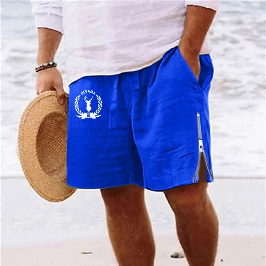 Bas Pour Hommes LITB | Homme Short Short D Ete Short De Plage Imprimer Zippe Cordon Animal Cerf Confort Respirable Court Du Quotidien Vacances Sortie Melange De Coton Hawaien Decontractees Roi