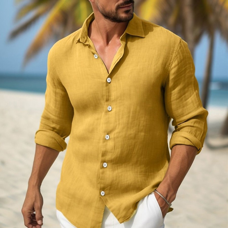 Chemises Pour Hommes LITB | Homme Chemise Chemise Lin Chemise Boutonnee Chemisette Chemise D Ete Chemise De Plage Manche Longue Plein Col Rabattu Printemps Ete Casual Du Quotidien Vetement Tenue