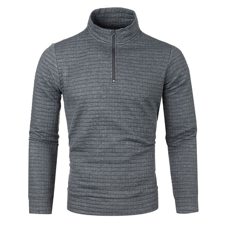 Sweats A Capuche Et Sweat-Shirts LITB | Homme Sweat Shirt Sweat-Shirt Quart De Fermeture Eclair Demi Fermeture Eclair Bloc De Couleur Patchwork Sport & Loisir Du Quotidien Vacances Vetement De Rue Basique Decontractees Automne Hiver Gris