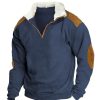 Sweats A Capuche Et Sweat-Shirts LITB | Homme Sweat Shirt Sweat-Shirt Quart De Fermeture Eclair Demi Fermeture Eclair Bloc De Couleur Patchwork Sport & Loisir Du Quotidien Vacances Velours Cotele Retro Vintage Vetement De Rue Bleu