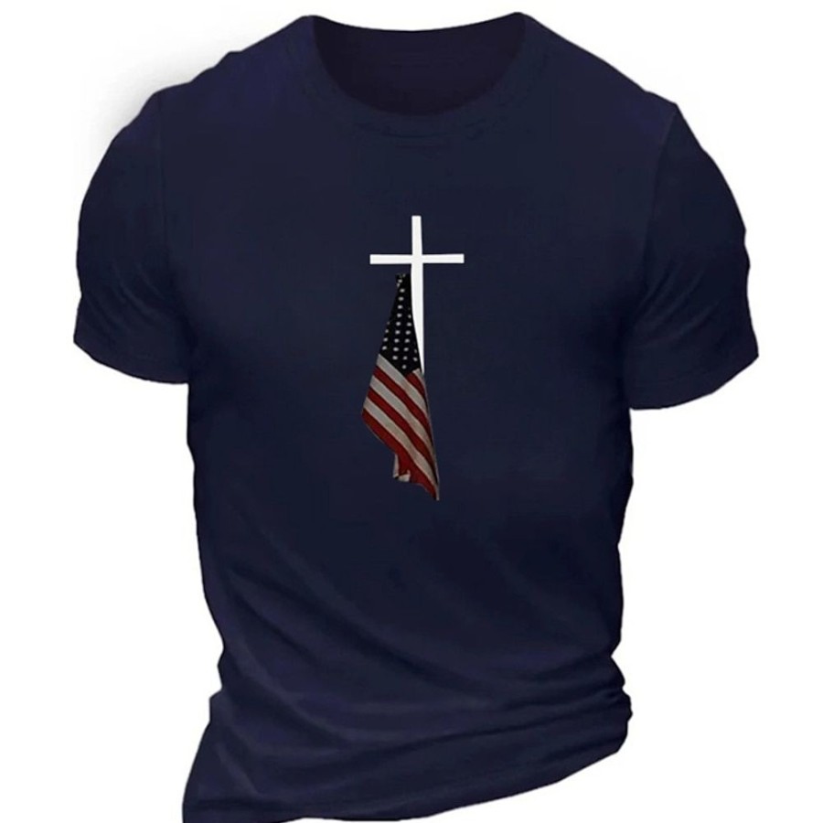 T-Shirts Et Debardeurs Pour Hommes LITB | Croix Drapeau National T Shirt Tee Homme Graphique Melange De Coton Chemise Sportif Classique Chemise Manche Courte T-Shirt Confortable Sport Exterieur Vacances Ete