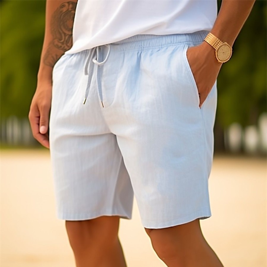 Bas Pour Hommes LITB | Homme Short Short En Lin Short D Ete Cordon Taille Elastique Jambe Droite Plein Confort Respirable Court Casual Du Quotidien Vacances Melange De Lin & Coton Mode Style Classique Blanche