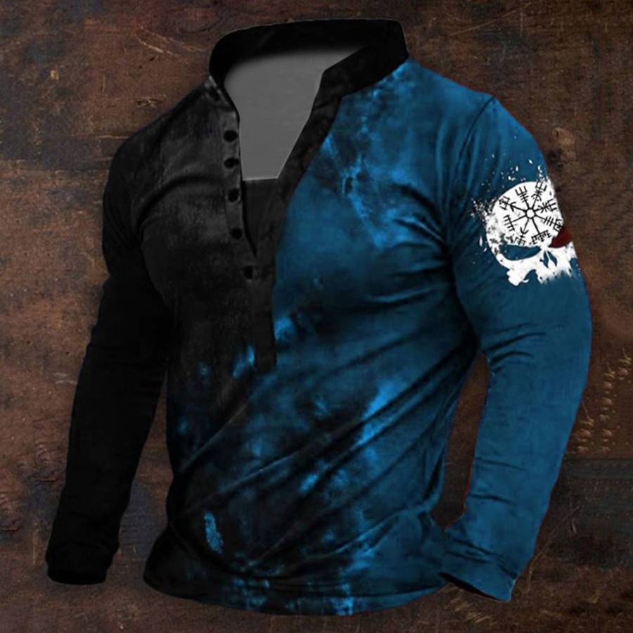 T-Shirts Et Debardeurs Pour Hommes LITB | Graphic Viking Du Quotidien Retro Vintage Decontractees Homme 3D Effet Chemise Henley Shirt Vacances Sortie Festival T-Shirt Manche Longue Henley Chemise Printemps & Automne