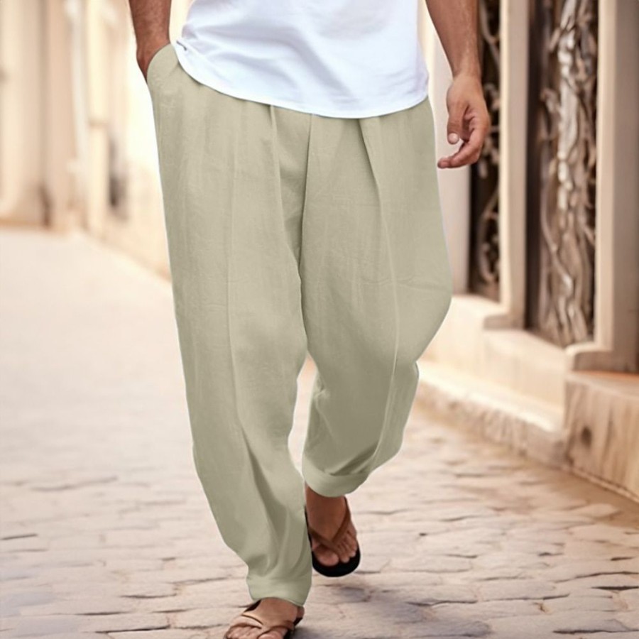 Bas Pour Hommes LITB | Homme Pantalon En Lin Pantalon Pantalon Ete Pantalon Carotte Fusele Pantalon De Plage Poche Avant Pli Plein Confort Respirable Casual Du Quotidien Vacances Melange De Lin & Coton Mode Basique