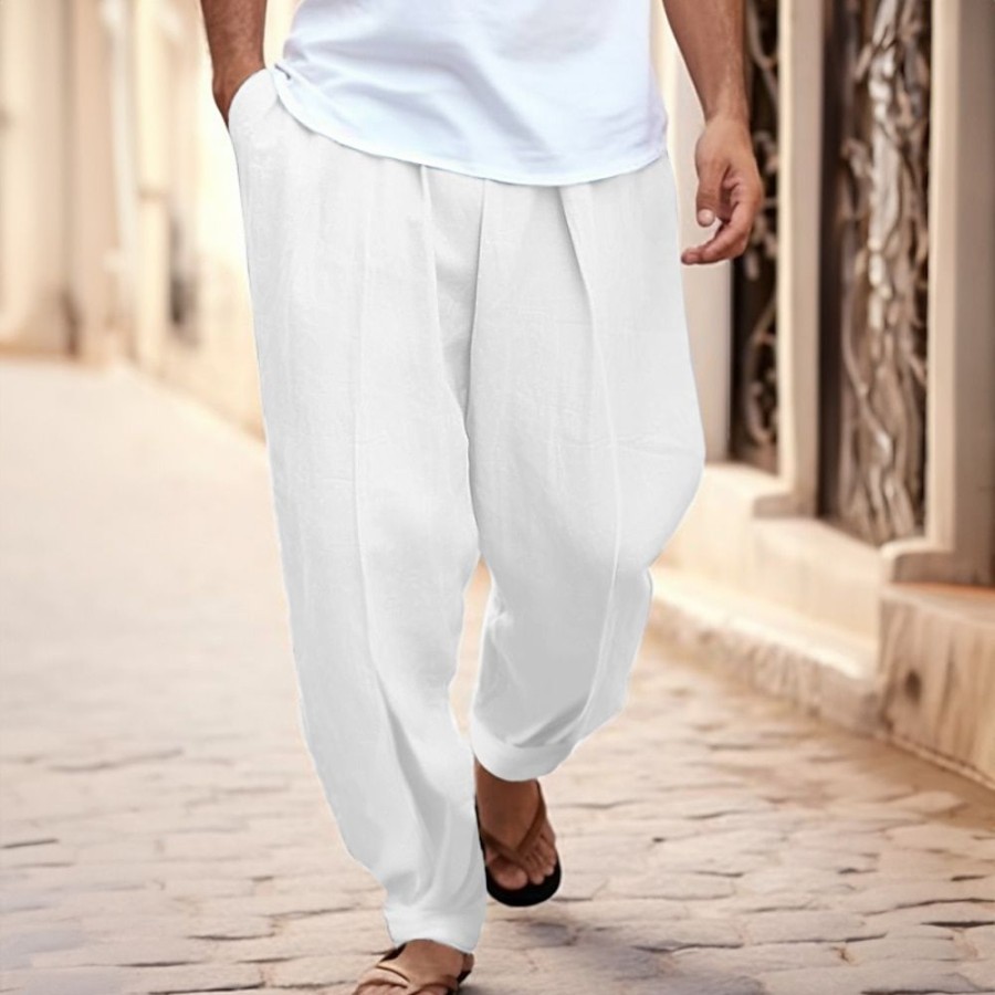 Bas Pour Hommes LITB | Homme Pantalon En Lin Pantalon Pantalon Ete Pantalon Carotte Fusele Pantalon De Plage Poche Avant Pli Plein Confort Respirable Casual Du Quotidien Vacances Melange De Lin & Coton Mode Basique