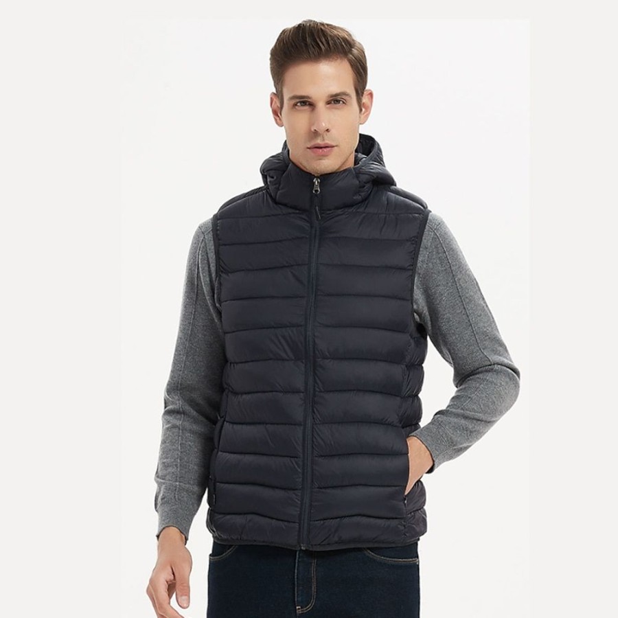 Vetements D'Exterieur Pour Hommes LITB | Homme Gilet Matelasse Usage Quotidien Vacances Sortie Mode Basique Hiver Zippe Polyester Chaud Coupe Vent Poids Leger Confortable Plein Fermeture Eclair Capuche Standard Gilet