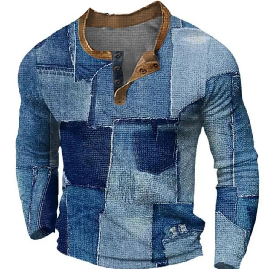 T-Shirts Et Debardeurs Pour Hommes LITB | Graphic Bloc De Couleur Mosaique Mode Design Decontractees Homme 3D Effet Chemise Henley Shirt T-Shirt Gaufre Sport Exterieur Vacances Festival T-Shirt Manche Longue Henley Chemise