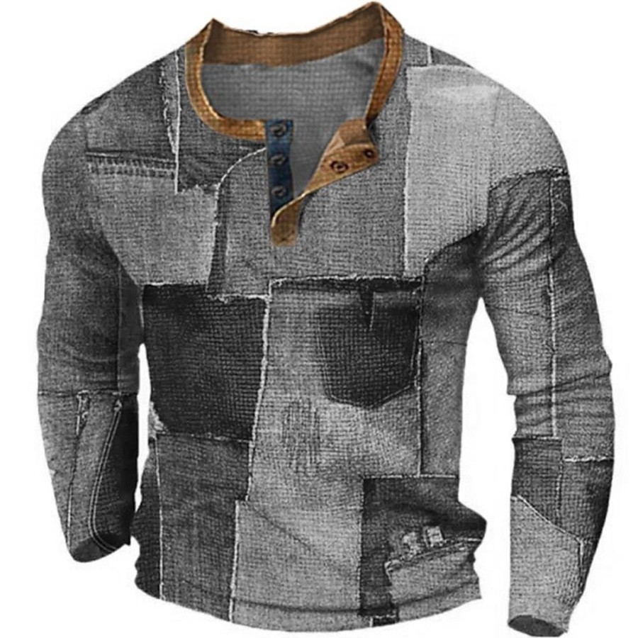 T-Shirts Et Debardeurs Pour Hommes LITB | Graphic Bloc De Couleur Mosaique Mode Design Decontractees Homme 3D Effet Chemise Henley Shirt T-Shirt Gaufre Sport Exterieur Vacances Festival T-Shirt Manche Longue Henley Chemise