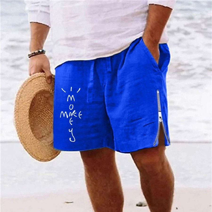 Bas Pour Hommes LITB | Homme Short Short D Ete Short De Plage Imprimer Zippe Cordon Lettre Confort Respirable Court Du Quotidien Vacances Sortie Melange De Coton Hawaien Decontractees