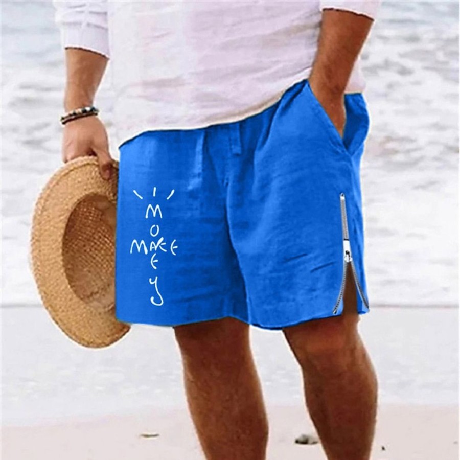 Bas Pour Hommes LITB | Homme Short Short D Ete Short De Plage Imprimer Zippe Cordon Lettre Confort Respirable Court Du Quotidien Vacances Sortie Melange De Coton Hawaien Decontractees