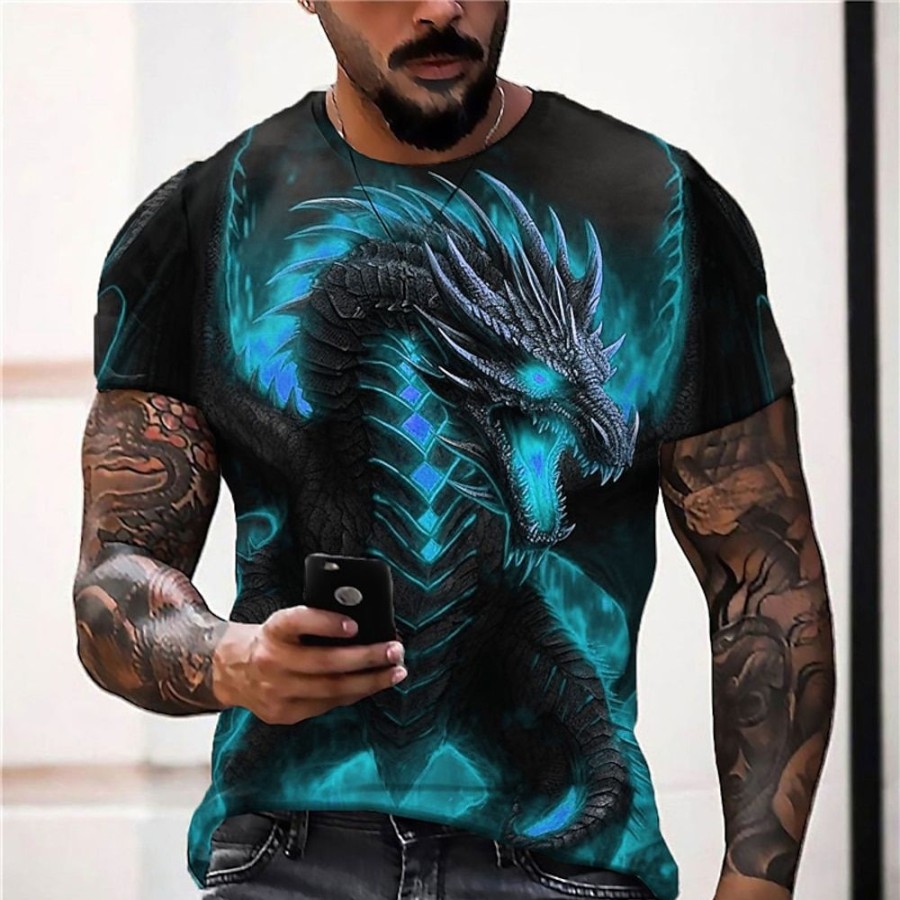 T-Shirts Et Debardeurs Pour Hommes LITB | Animal Dragon Design Decontractees Homme 3D Effet T Shirt Tee T-Shirt Graphique Exterieur Du Quotidien Vacances T-Shirt Manche Courte Col Ras Du Cou Chemise Printemps Ete Vetement