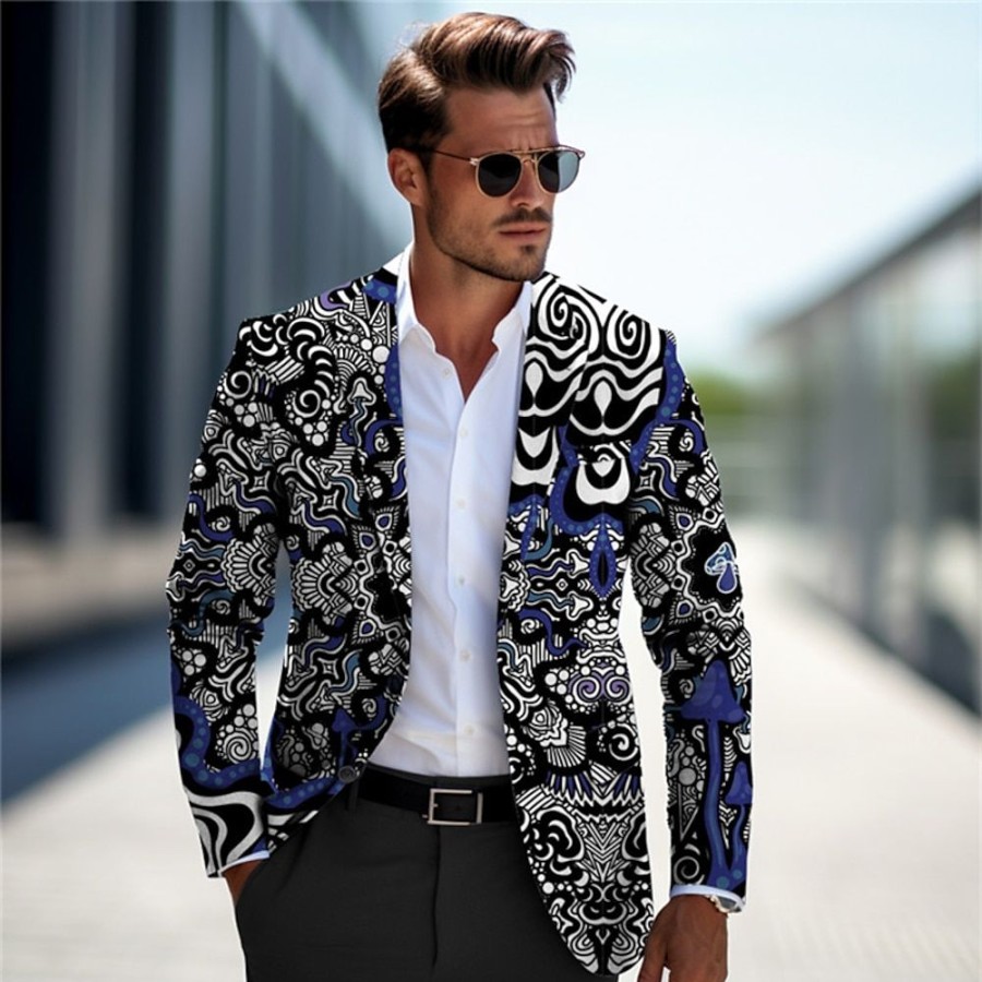 Vetements D'Exterieur Pour Hommes LITB | Floral Retro Vintage Entreprise Tribal Homme Manteau Blazer Travail Sortie Automne Hiver Col Rabattu Manche Longue S M L Polyester Tissage Veste