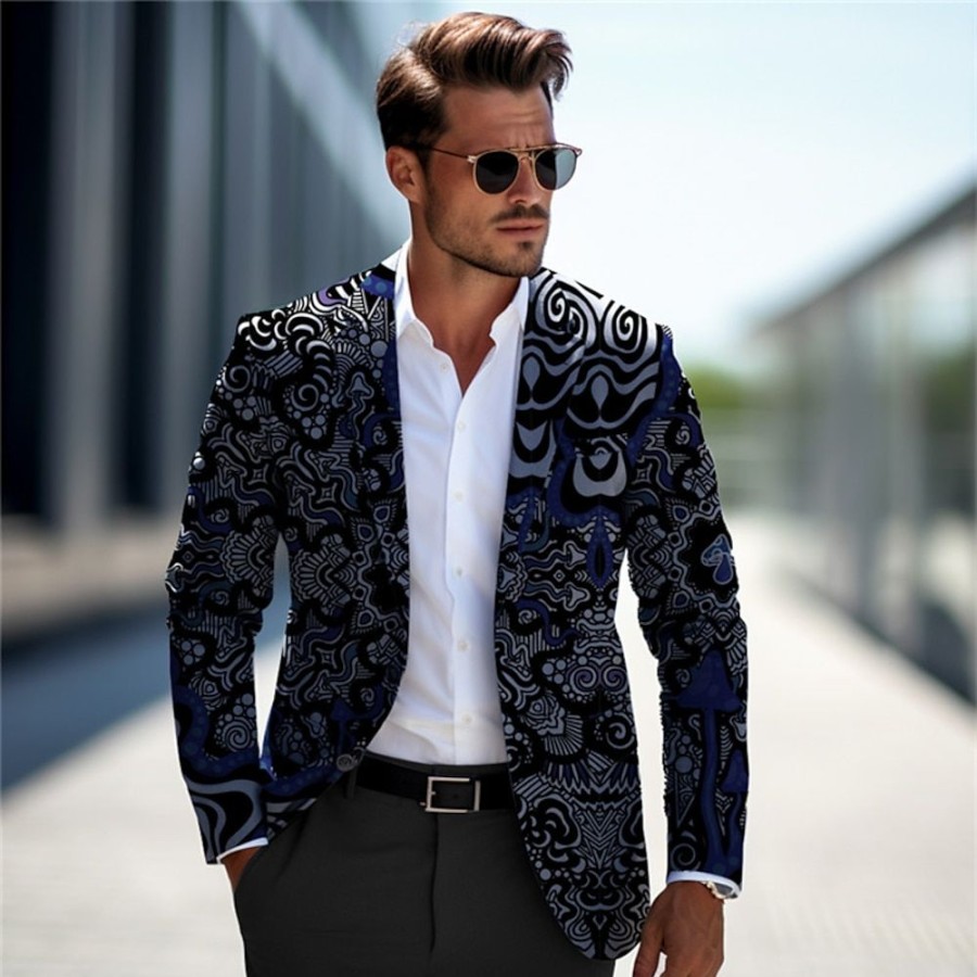 Vetements D'Exterieur Pour Hommes LITB | Floral Retro Vintage Entreprise Tribal Homme Manteau Blazer Travail Sortie Automne Hiver Col Rabattu Manche Longue S M L Polyester Tissage Veste