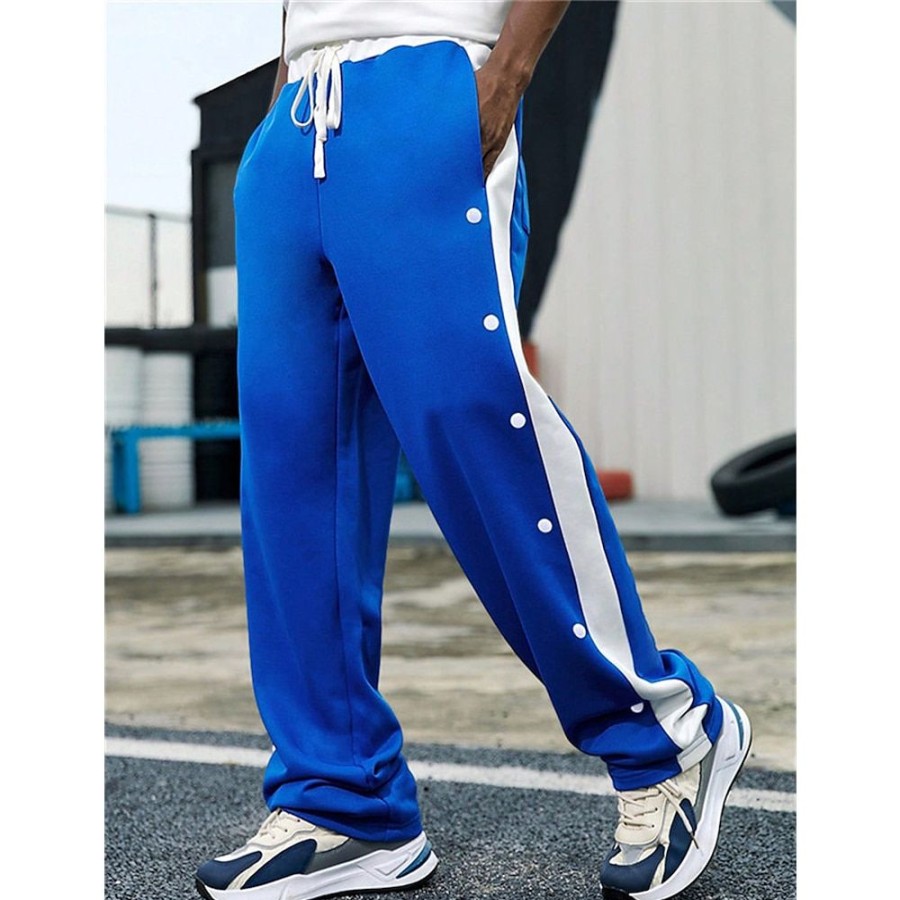 Bas Pour Hommes LITB | Homme Joggings Pantalon Jogger Pantalon Cordon Taille Elastique Bouton Lateral Bloc De Couleur Confort Respirable Casual Du Quotidien Vacances Sportif Mode Marine