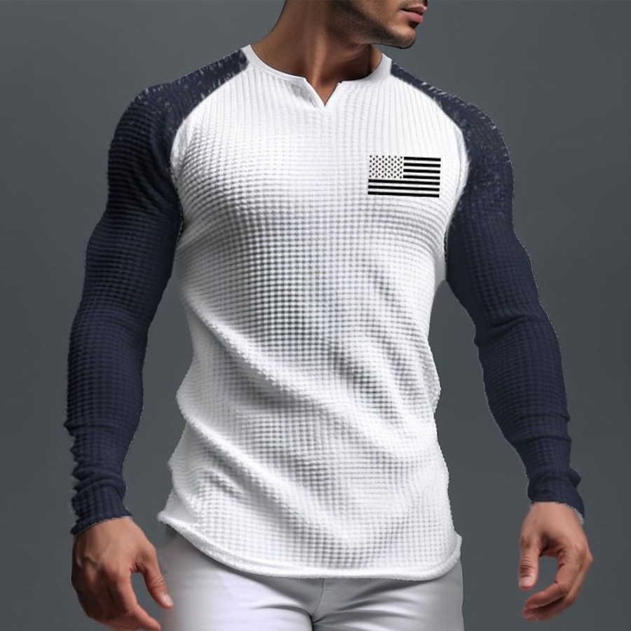 T-Shirts Et Debardeurs Pour Hommes LITB | Graphic Drapeau National Du Quotidien Classique Exterieur Homme 3D Effet T Shirt Tee T-Shirt Raglan T-Shirt Gaufre Sport Exterieur Casual Sortie T-Shirt Manche Longue