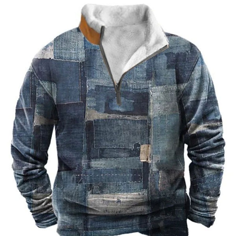 Sweats A Capuche Et Sweat-Shirts LITB | Graphic Bloc De Couleur Homme Du Quotidien 3D Effet Sweat Shirt Vacances Sortie Vetement De Rue Sweats Quarter Zip Imprimer Toison Automne Hiver Designer Sweat A Capuche