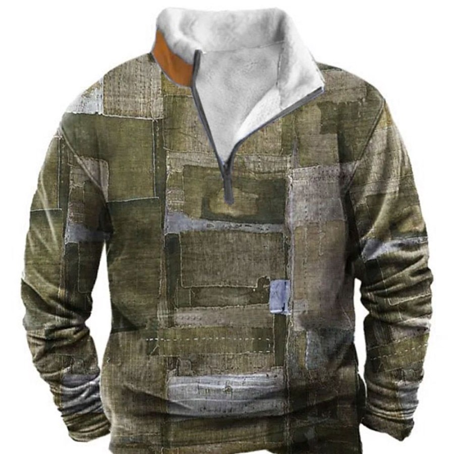 Sweats A Capuche Et Sweat-Shirts LITB | Graphic Bloc De Couleur Homme Du Quotidien 3D Effet Sweat Shirt Vacances Sortie Vetement De Rue Sweats Quarter Zip Imprimer Toison Automne Hiver Designer Sweat A Capuche