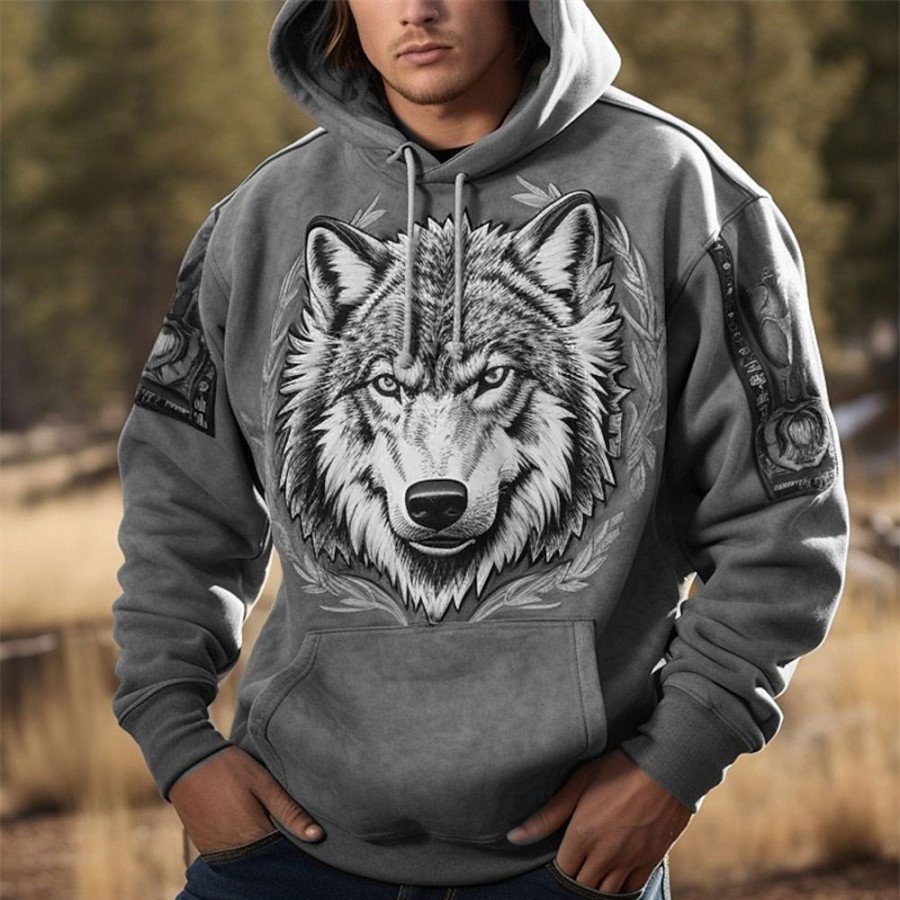 Sweats A Capuche Et Sweat-Shirts LITB | Graphic Loup Homme Mode 3D Effet Sweat A Capuche Sport Exterieur Vacances Vetement De Rue Sweats A Capuche Manche Longue Capuche Imprimer Poche Avant Printemps & Automne Designer Sweat