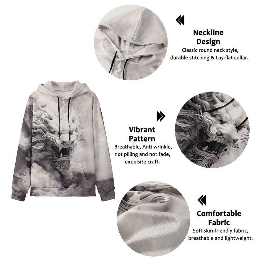 Sweats A Capuche Et Sweat-Shirts LITB | Animal Imprimes Photos Homme Du Quotidien 3D Effet Sweat Vacances Sortie Vetement De Rue Sweats A Capuche Impression Personnalisee Manche Longue Capuche Imprimer Printemps & Automne Designer