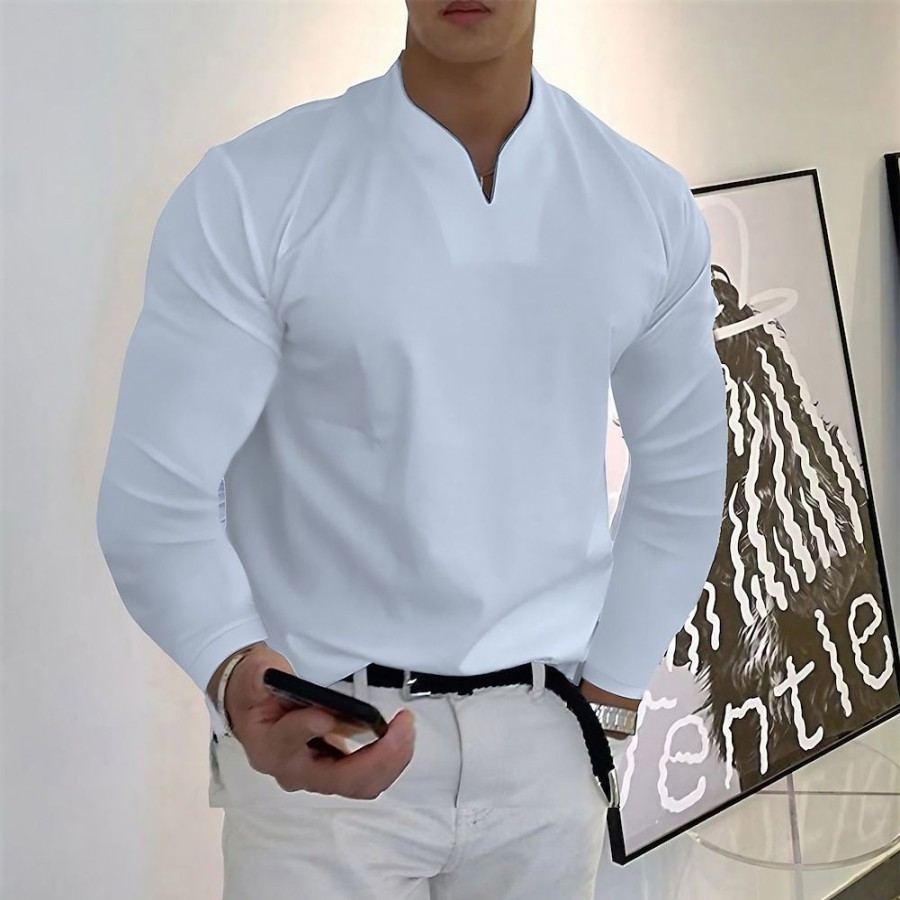 T-Shirts Et Debardeurs Pour Hommes LITB | Homme T Shirt Tee Couleur Pleine Col V Plein Air Des Sports Manches Longues Vetement Tenue Mode Design Casual Confortable