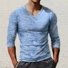 T-Shirts Et Debardeurs Pour Hommes LITB | Homme T Shirt Tee T-Shirt Chemise A Manches Longues Plein Col V Plein Air Vacances Manche Longue Vetement Tenue Mode Design Basique