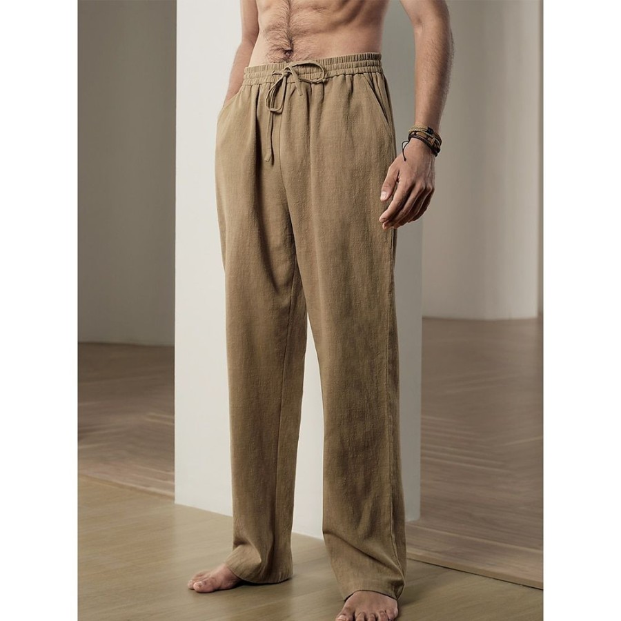 Bas Pour Hommes LITB | 40% Lin Homme Pantalon En Lin Pantalon Pantalon De Travail Pantalon De Plage Poche Cordon Taille Elastique Plein Confort Doux Du Quotidien Fin De Semaine Vetement De Rue Decontractees