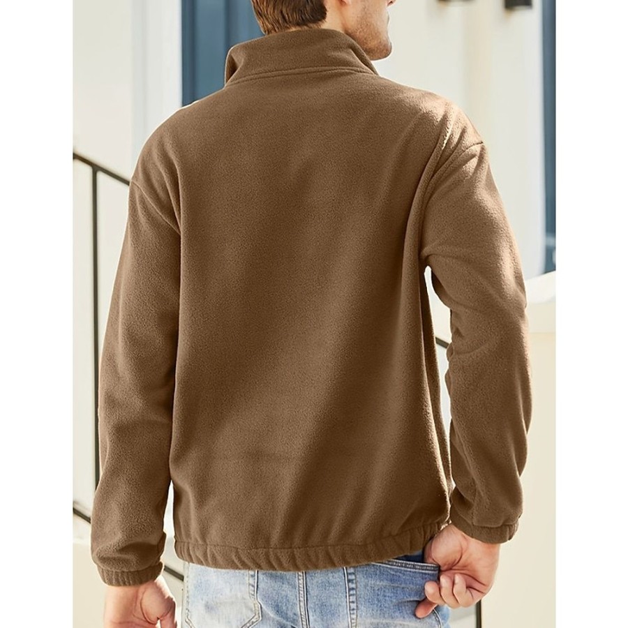 Sweats A Capuche Et Sweat-Shirts LITB | Homme Laine Polaire Sweat-Shirt Quart De Fermeture Eclair Col Mao Bloc De Couleur Patchwork Sport & Loisir Du Quotidien Vacances Vetement De Rue Decontractees Polaire Fine Automne Hiver Marron