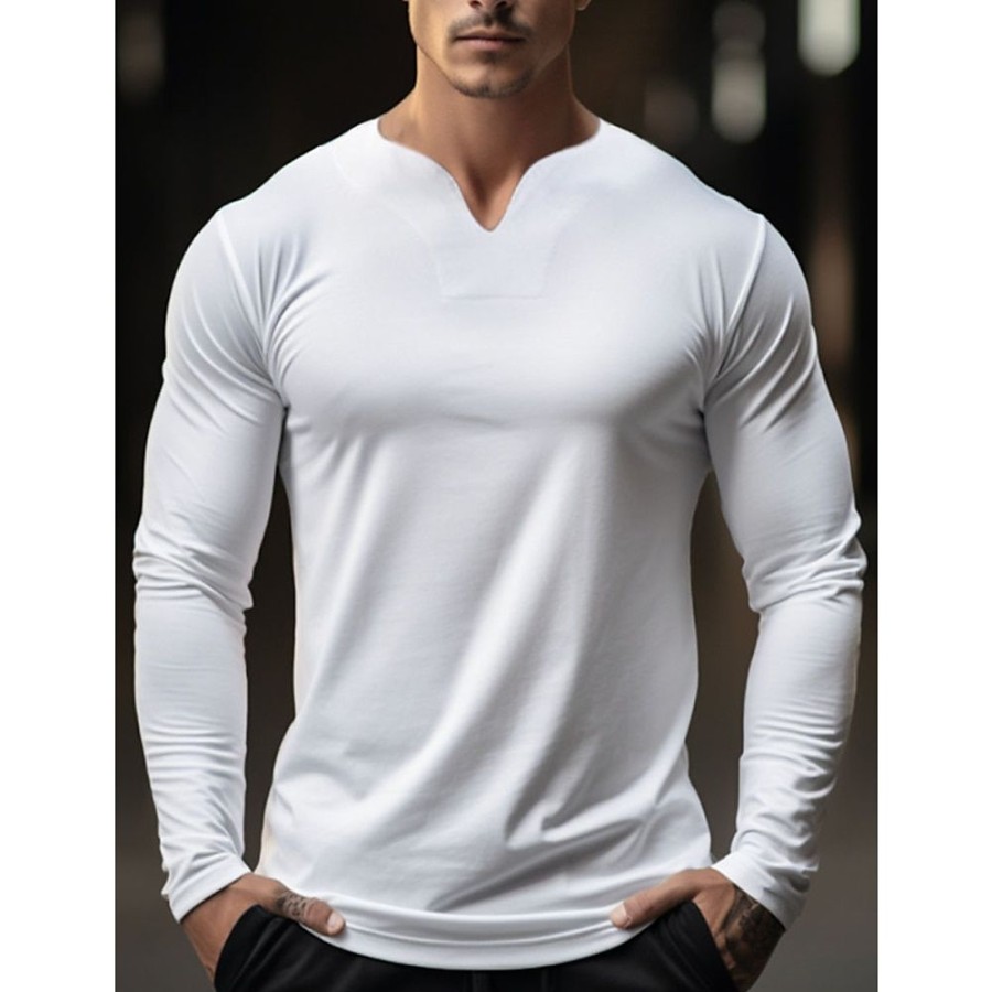 T-Shirts Et Debardeurs Pour Hommes LITB | Homme T Shirt Tee T-Shirt Chemise A Manches Longues Plein Col V Plein Air Vacances Manche Longue Vetement Tenue Sport Design Basique