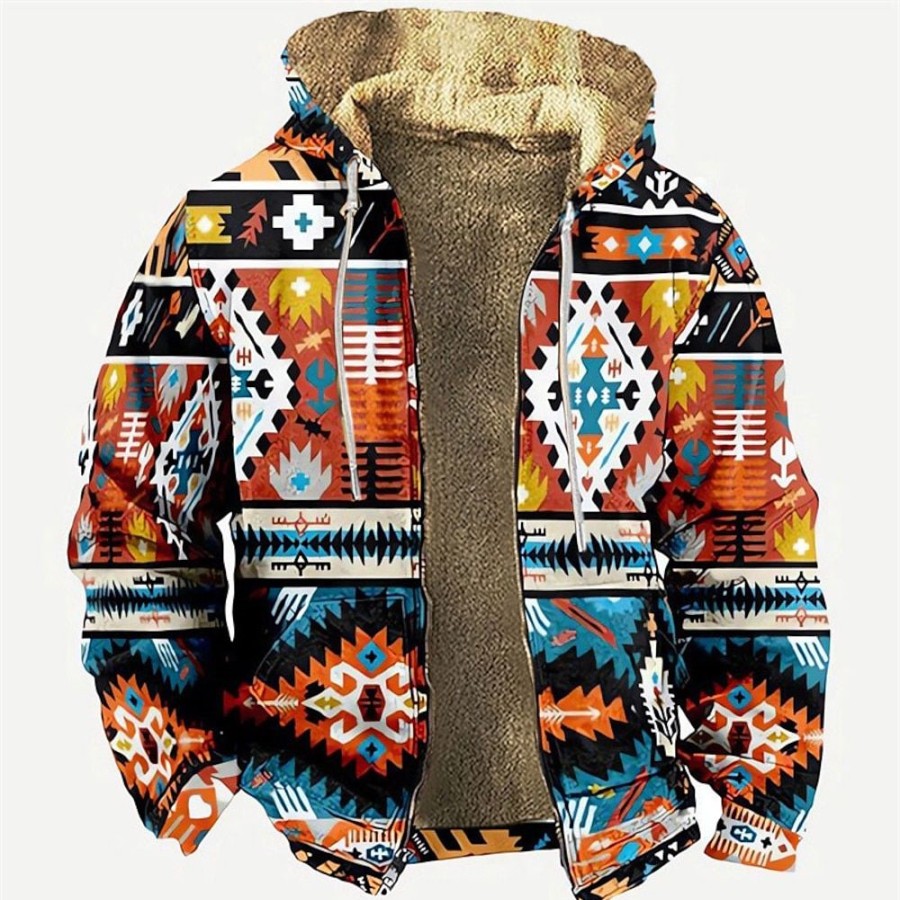 Sweats A Capuche Et Sweat-Shirts LITB | Tribal Imprimes Photos Homme Du Quotidien 3D Effet Sweat A Capuche Zippe Vacances Sortie Sweats A Capuche Manche Longue Capuche Toison Hiver Designer Sweat A Capuche