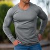 T-Shirts Et Debardeurs Pour Hommes LITB | Homme T Shirt Tee T-Shirt Chemise A Manches Longues Plein Col V Plein Air Vacances Manche Longue Vetement Tenue Mode Design Basique Gris