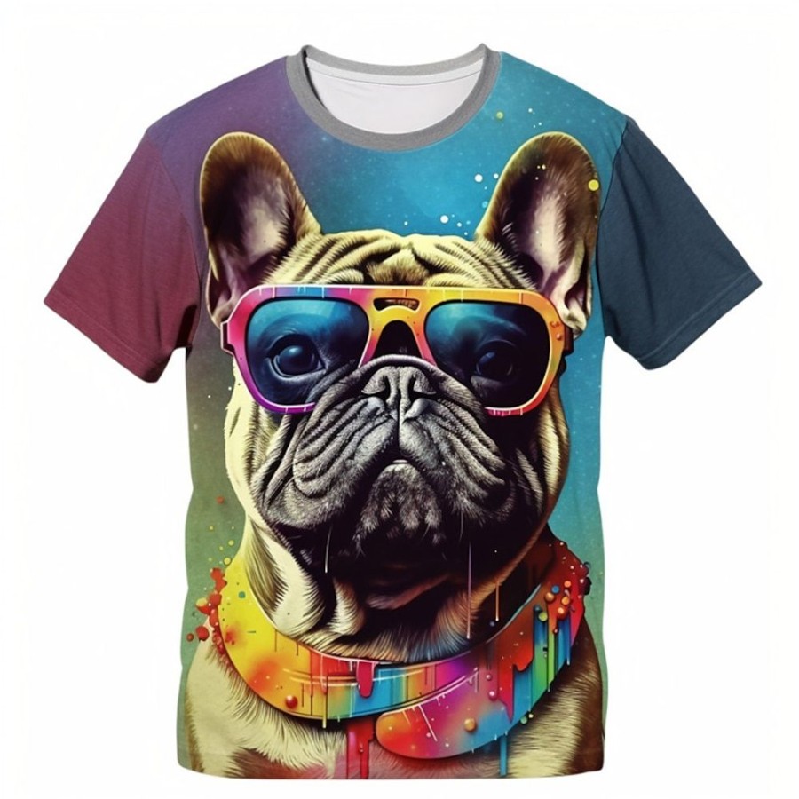 T-Shirts Et Debardeurs Pour Hommes LITB | Graphic Animal Chien Du Quotidien Design Decontractees Homme 3D Effet T Shirt Tee Sport Exterieur Vacances Sortie T-Shirt Manche Courte Col Ras Du Cou Chemise Printemps Ete Vetement Tenue S M L Bleu