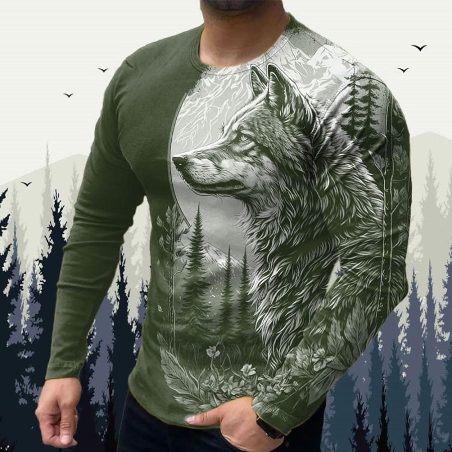 T-Shirts Et Debardeurs Pour Hommes LITB | Animal Loup Imprimes Photos Design Basique Decontractees Homme 3D Effet T Shirt Tee T-Shirt Graphique Exterieur Du Quotidien Des Sports T-Shirt Manche Longue Col Ras Du Cou Chemise