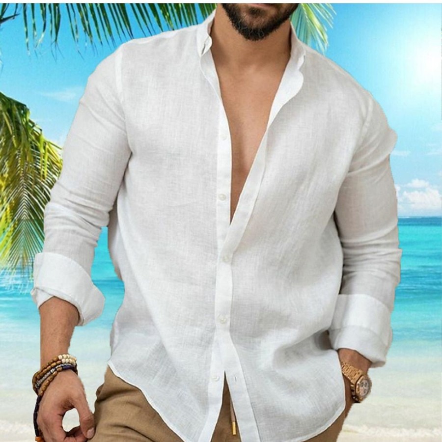 Boutique De Linge LITB | Homme Chemise Lin Chemise Boutonnee Chemise Decontractee Chemisette Chemise D Ete Chemise De Plage Manche Longue Plein Revers Printemps Ete Casual Du Quotidien Vetement Tenue