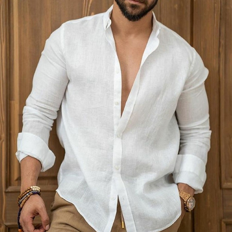 Boutique De Linge LITB | Homme Chemise Lin Chemise Boutonnee Chemise Decontractee Chemisette Chemise D Ete Chemise De Plage Manche Longue Plein Revers Printemps Ete Casual Du Quotidien Vetement Tenue