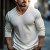 T-Shirts Et Debardeurs Pour Hommes LITB | Homme T Shirt Tee T-Shirt Chemise A Manches Longues Plein Col V Plein Air Vacances Manche Longue Vetement Tenue Mode Design Basique Blanche