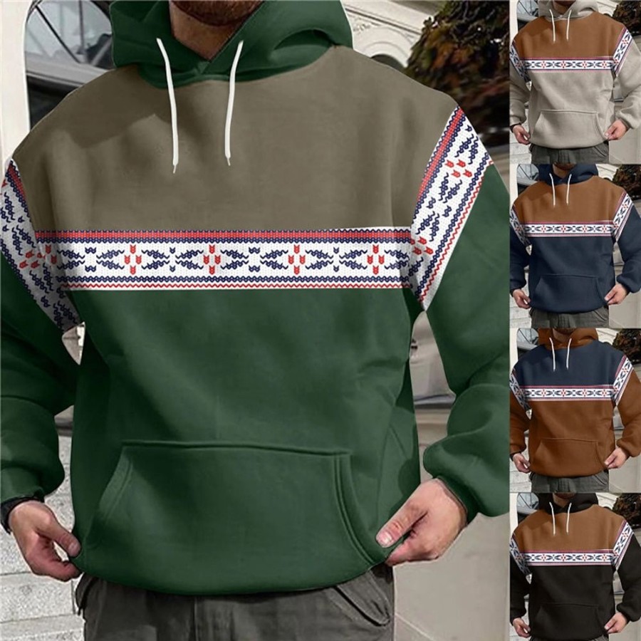 Sweats A Capuche Et Sweat-Shirts LITB | Homme Sweat A Capuche Capuche Bloc De Couleur Tribal Patchwork Poche Sport & Loisir Du Quotidien Vacances Vetement De Rue Frais Decontractees Printemps & Automne Vetement