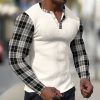 T-Shirts Et Debardeurs Pour Hommes LITB | Homme T Shirt Tee Chemise Henley Gaufree Chemise Henley Shirt T-Shirt Chemise A Manches Longues Plaid Bloc De Couleur Henley Plein Air Vacances Manche Longue Patchwork Vetement Tenue Mode Design