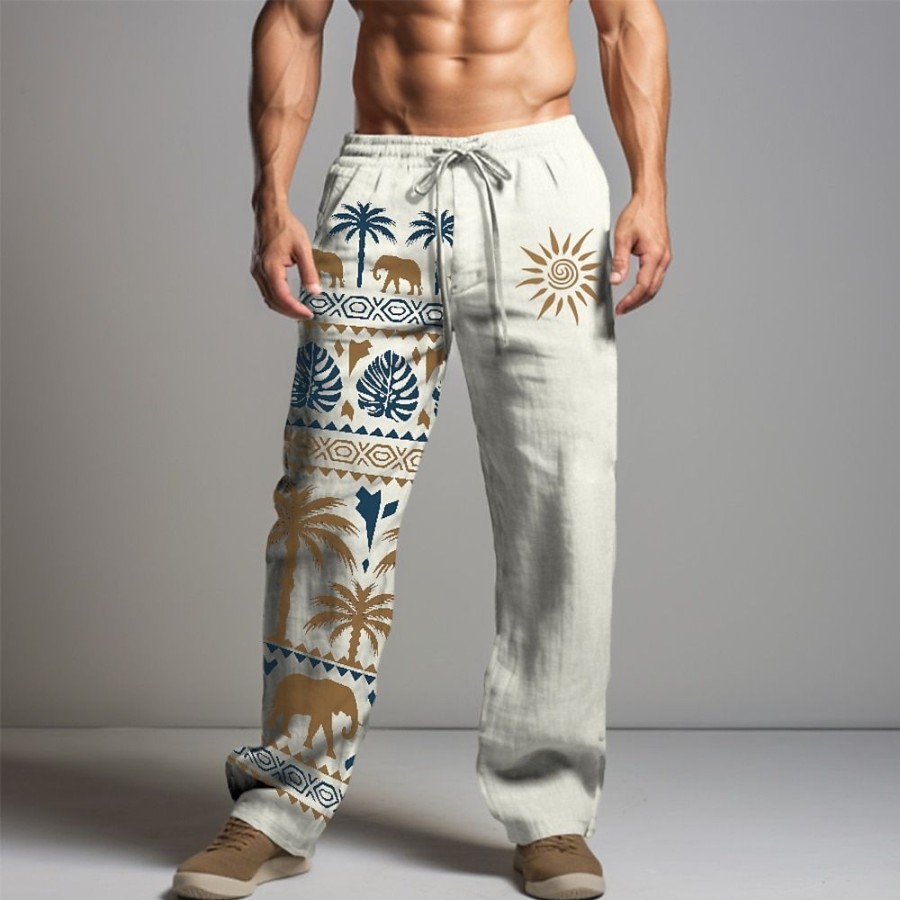 Boutique De Linge LITB | Graphic Animal Tribal Retro Vintage Decontractees Homme Pantalon En Lin Pantalon Usage Quotidien Vacances Sortie Coton Lin S M L Taille Mediale Elasticite Pantalon