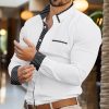 Chemises Pour Hommes LITB | Homme Chemise Chemise Boutonnee Chemise Decontractee Manche Longue Bloc De Couleur Revers Du Quotidien Vacances Poche Avant Vetement Tenue Mode Decontractees Confortable